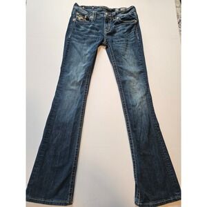 Miss Me Signature Boot Jeans Women 28 Blue Camo Sequin Embellished Dark Wash